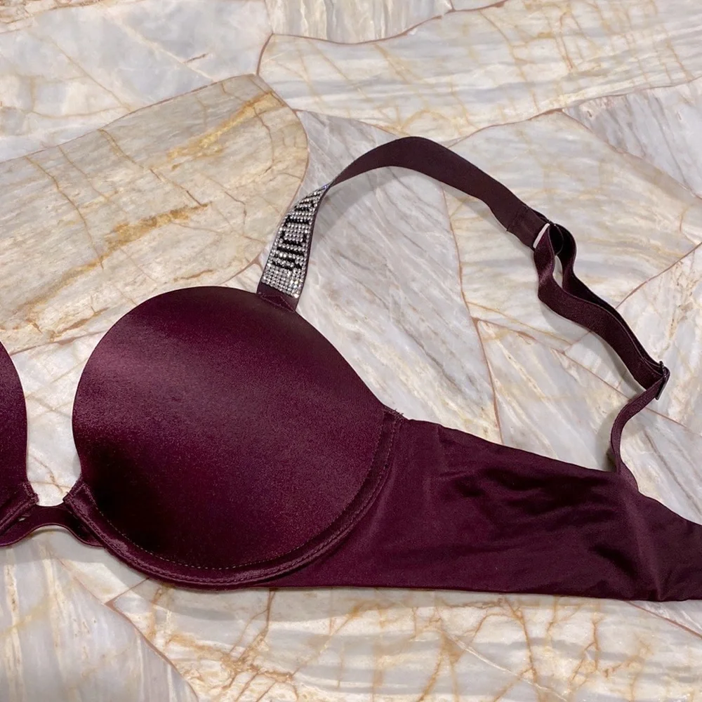 32C VS‎ VERY SEXY Shine Red Push-Up Bra Shiny Straps Logo